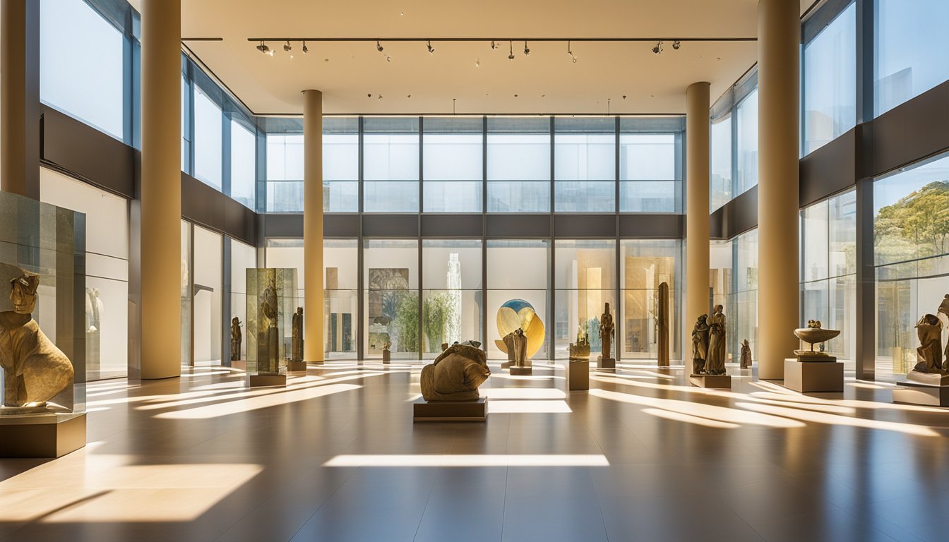 The vibrant interior of Museo del Novecento, showcasing modern art and sculptures, with natural light streaming through large windows