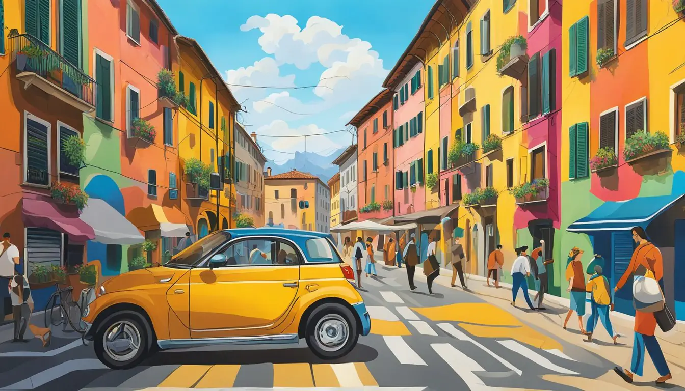 Vibrant street art adorns the walls of Navigli, Milan. Bold colors and intricate designs reflect the city's cultural impact and public perception