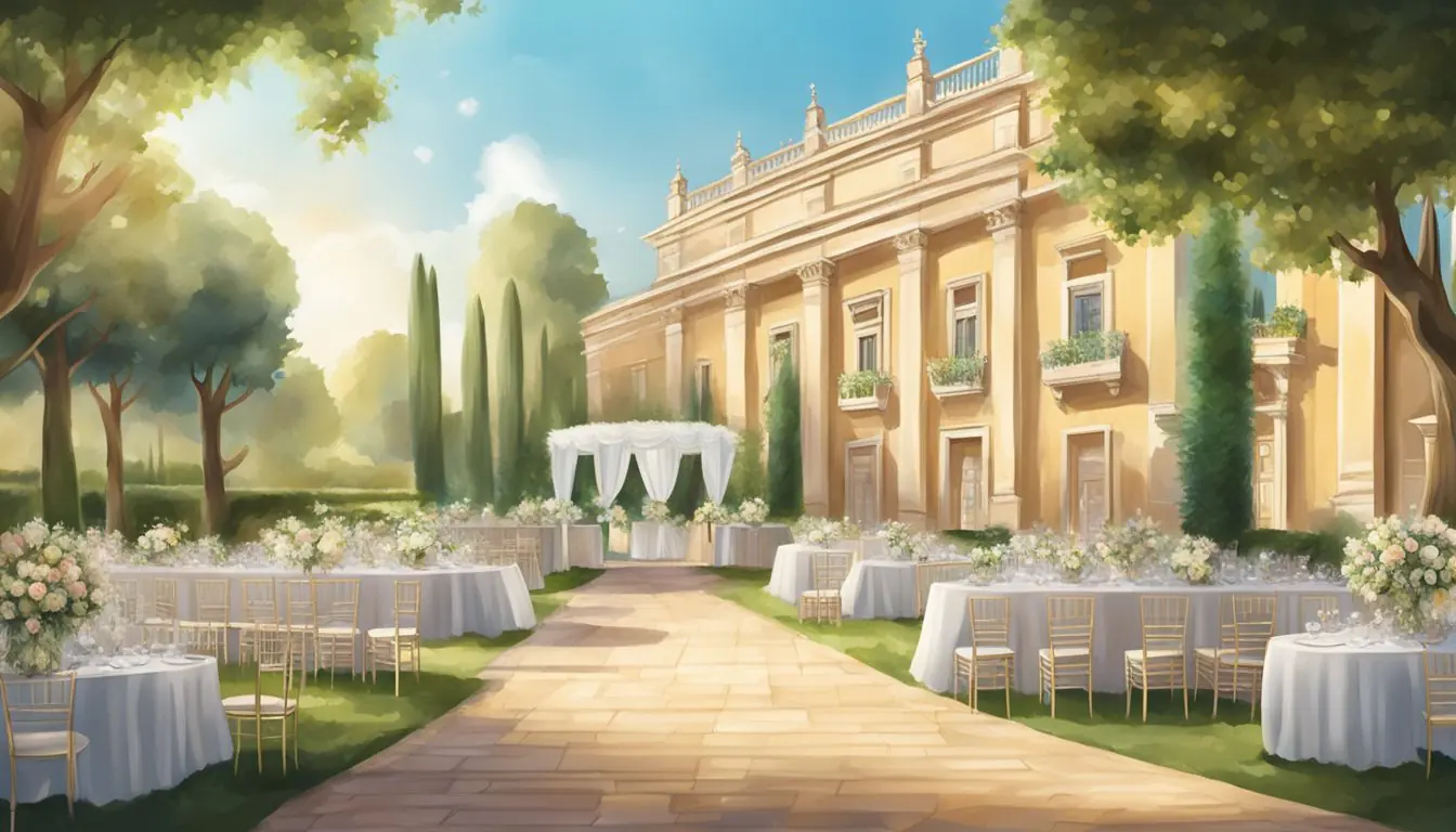 A beautiful outdoor wedding venue in Milan with elegant decor and a romantic atmosphere