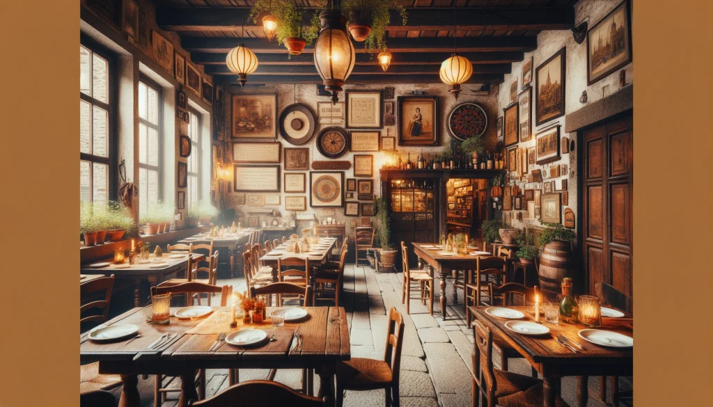 Typical Milanese trattorias. A cozy, traditional Milanese trattoria with rustic decor, showcasing the warmth and authenticity of Milan's dining culture.