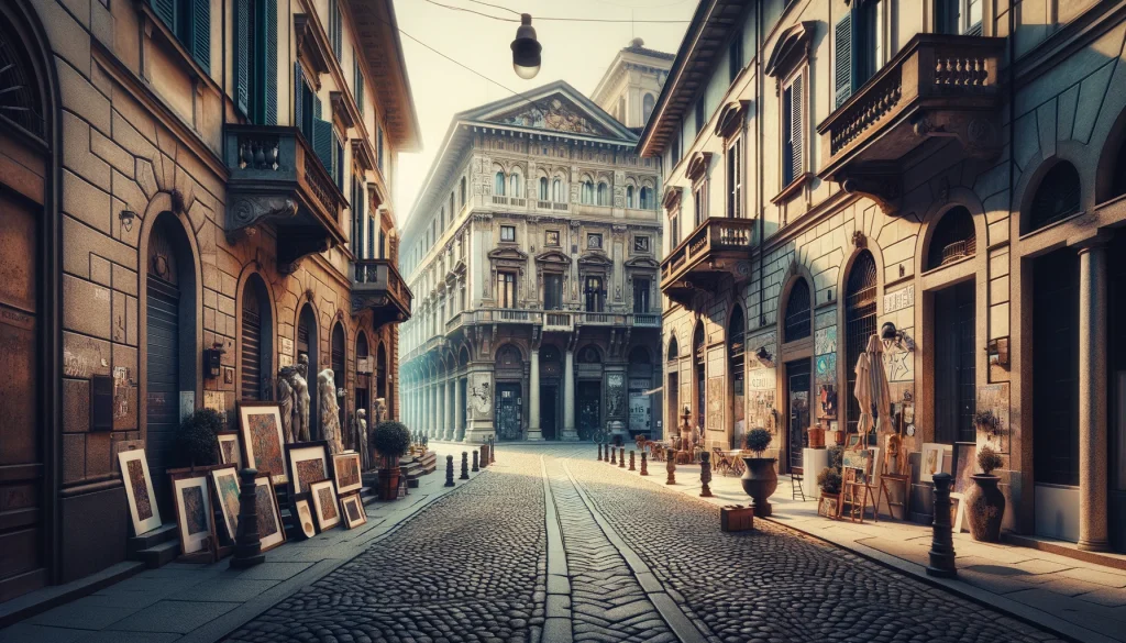 brera. Vibrant Brera district in Milan, showcasing art galleries and historic buildings.
