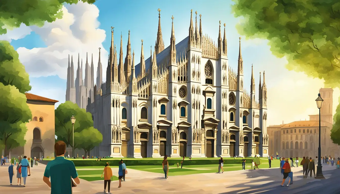 The iconic Duomo di Milano stands tall amidst lush green parks and historic museums, creating the perfect setting for a picturesque picnic in Milan