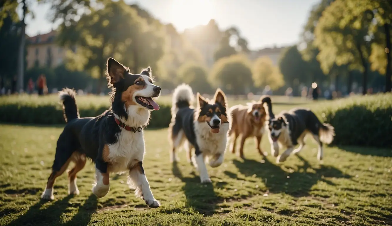 Dogs playing in Milan's dog parks, surrounded by greenery and pet-friendly amenities