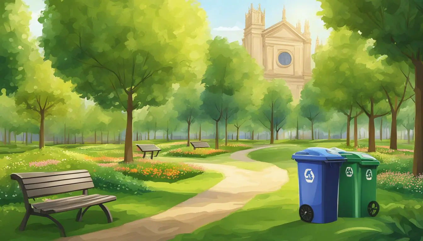 Lush green parks in Milan with recycling bins and solar panels. Perfect spots for picnics with eco-friendly initiatives