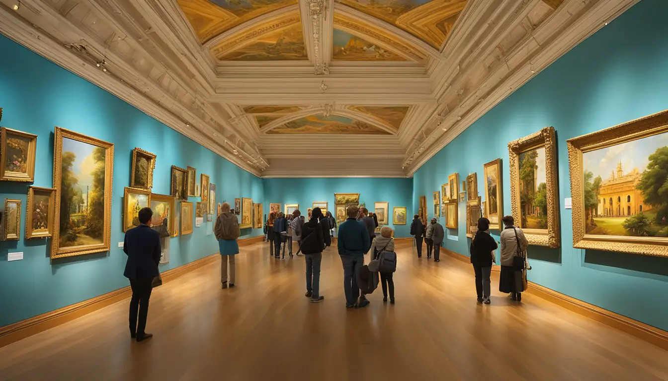 Vibrant art displays fill the spacious galleries of Milan. Visitors immerse themselves in the rich cultural experience, surrounded by masterpieces and innovative installations