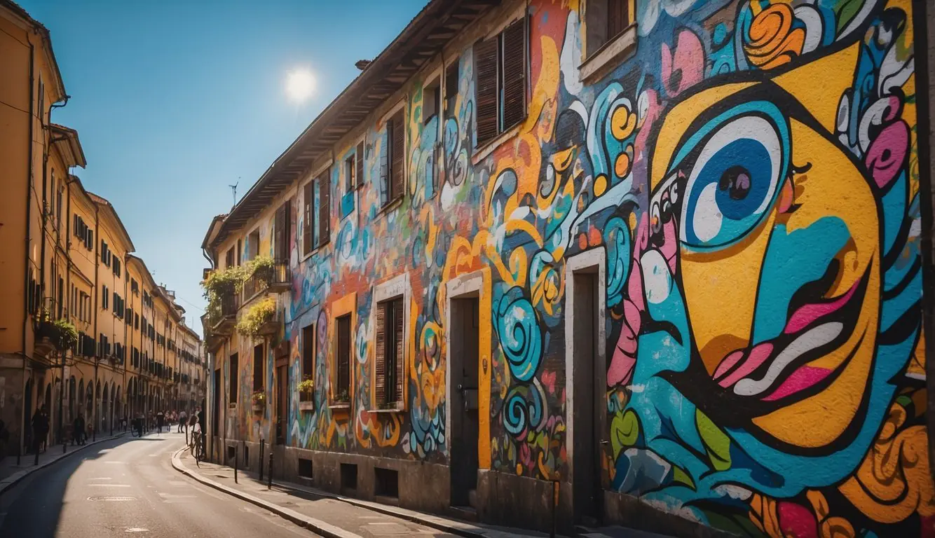 Colorful murals adorn the walls of bustling Milan neighborhoods, showcasing vibrant street art. Visitors can explore the city's artistic side by seeking out these eye-catching works in various locations
