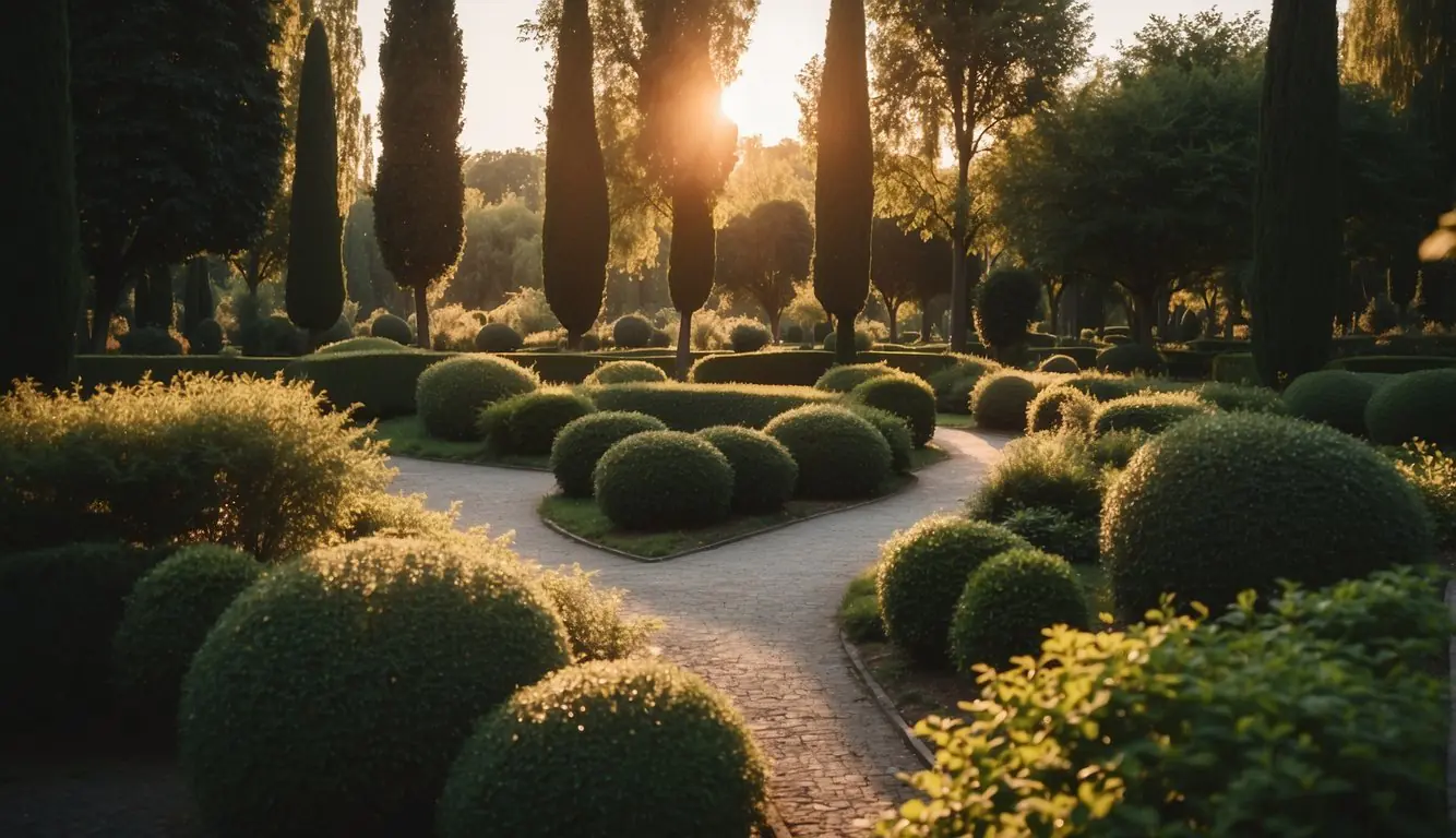 The sun sets over a tranquil park in Milan, with winding paths, lush greenery, and hidden nooks waiting to be explored
