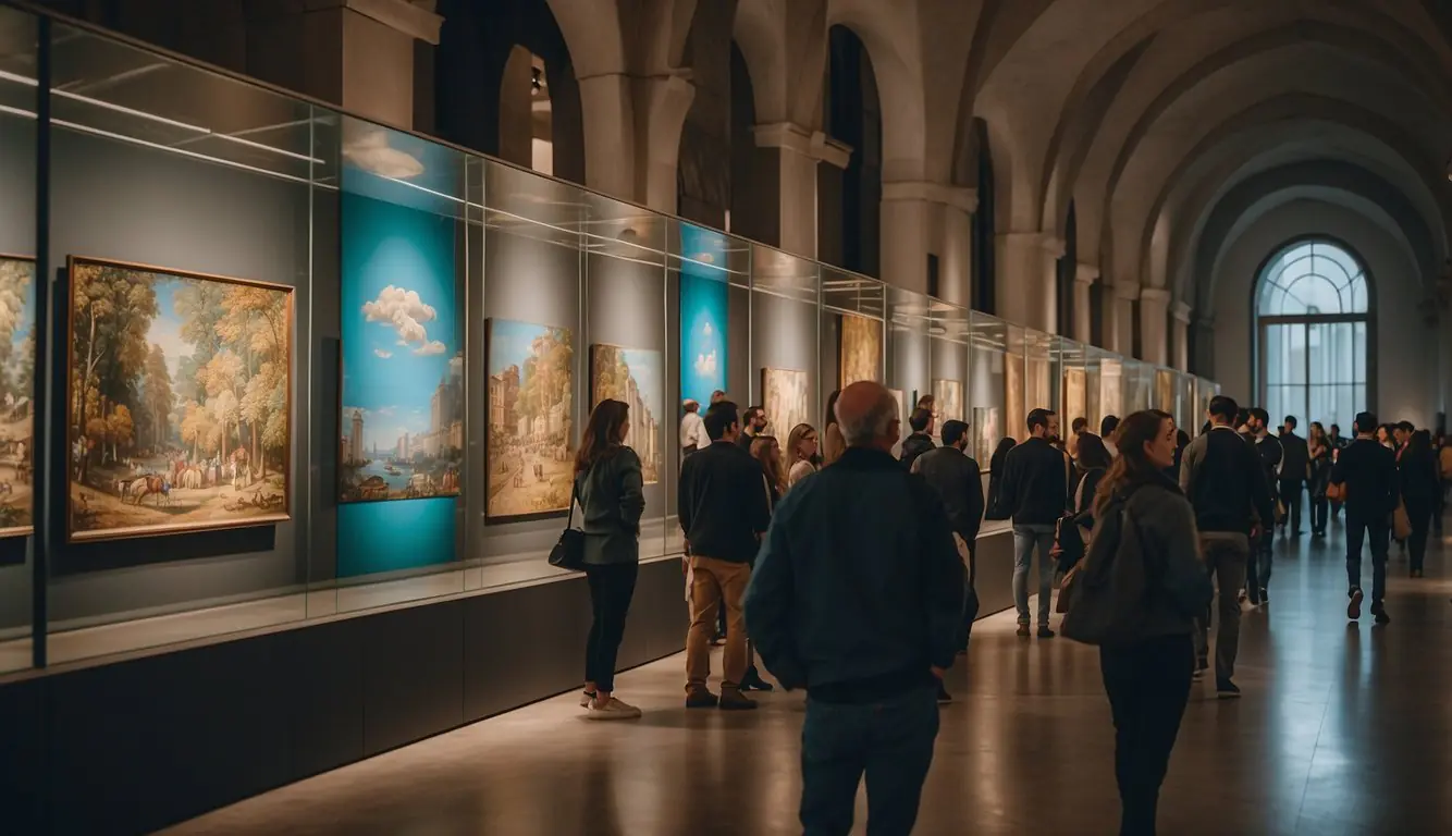 Visitors explore hidden Milan galleries, admiring diverse art