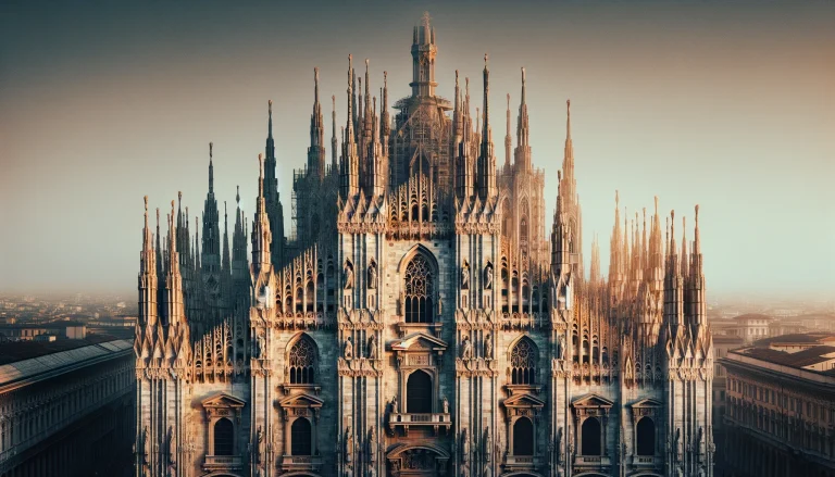 Historical Tours to Take in Milan. Milan Cathedral (Duomo di Milano) with its intricate Gothic architecture and spires, a prime historical landmark in Milan.