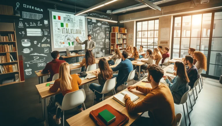 Italian Courses in Milan. Classroom in Milan with students and an instructor during an intensive Italian language course.