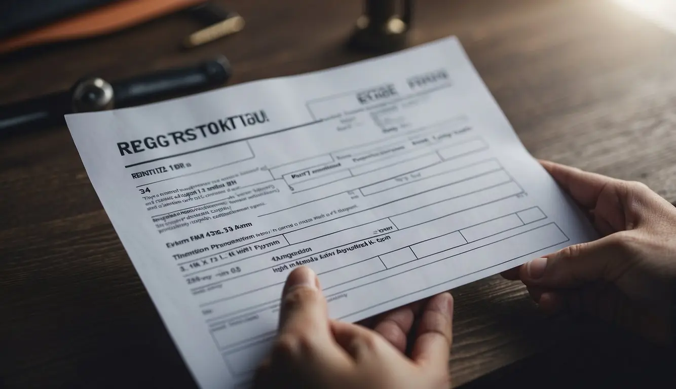 A hand fills out a registration form for a startup