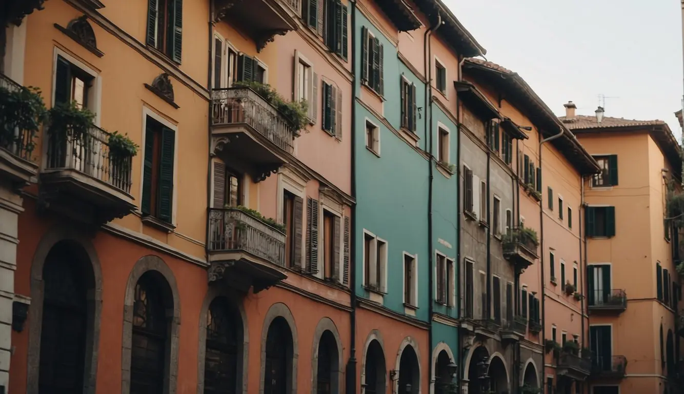 The Ringhiera houses of Milan stand tall and colorful, with intricate balconies and ornate details, lining the streets in a vibrant display of Italian architecture