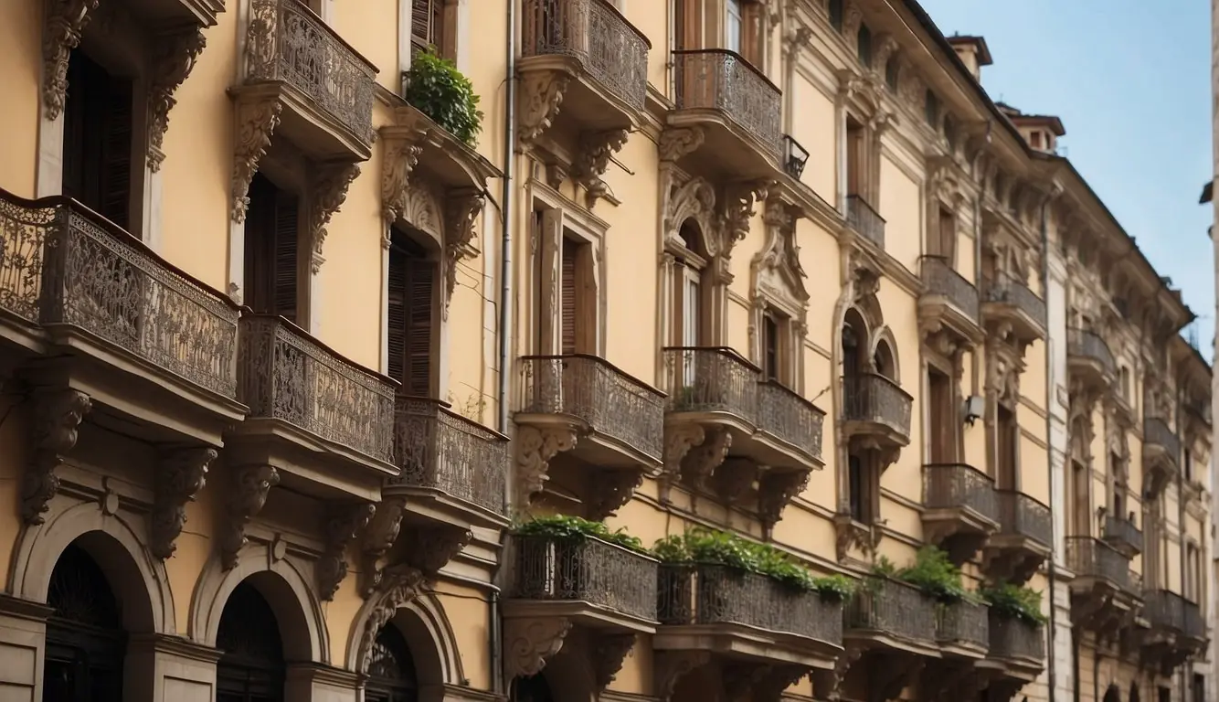 The elegant Ringhiera houses of Milan stand tall, with ornate balconies and intricate details, showcasing the city's historic architecture