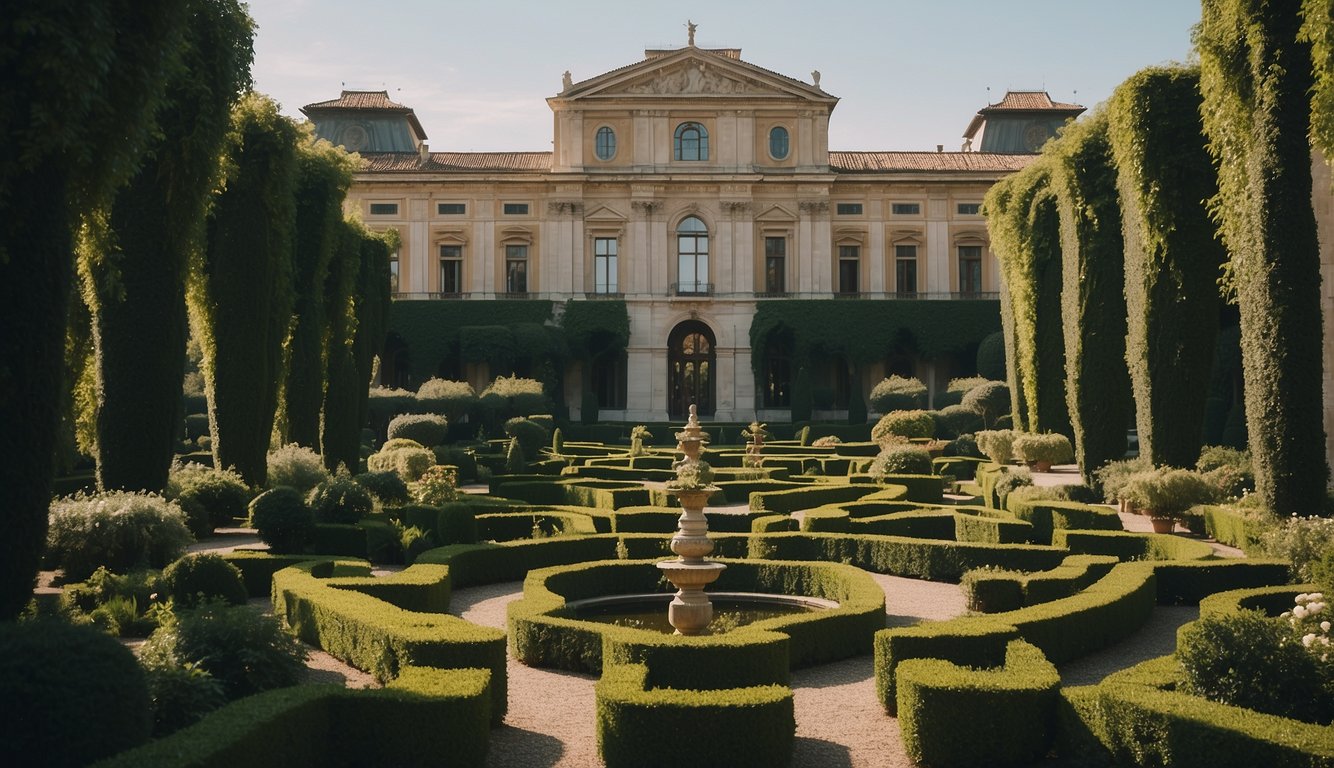 The gardens in Milan showcase stunning architectural marvels. Tall, elegant structures stand amidst lush greenery, creating a peaceful and picturesque atmosphere