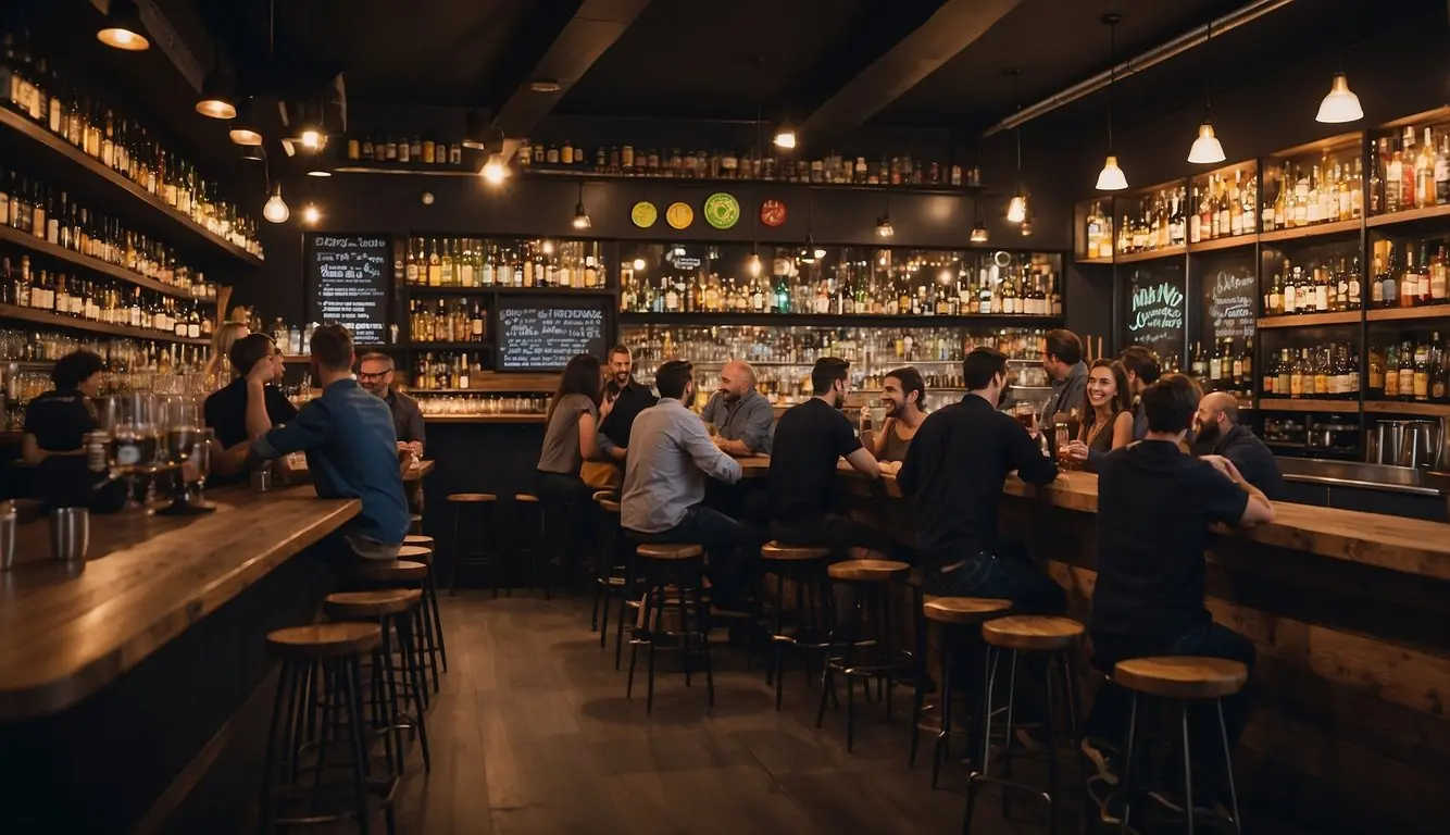 Craft beer bars in Milan bustle with patrons enjoying diverse brews and lively conversation. Shelves are lined with colorful bottles and tap handles, while chalkboard menus display the latest offerings