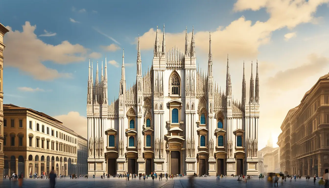 The grandeur of Milan's Duomo rises against a backdrop of modern skyscrapers. Cobblestone streets wind through historic neighborhoods, leading to world-renowned museums and galleries