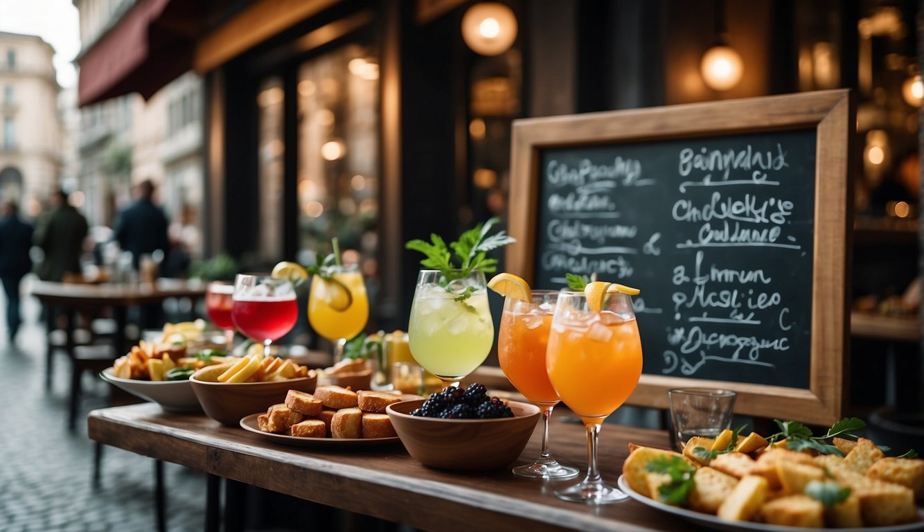 Tables filled with colorful cocktails and delicious appetizers line the bustling streets of Milan. Aperitivo deals are showcased on chalkboard signs outside trendy bars and cafes, creating a vibrant and inviting scene
