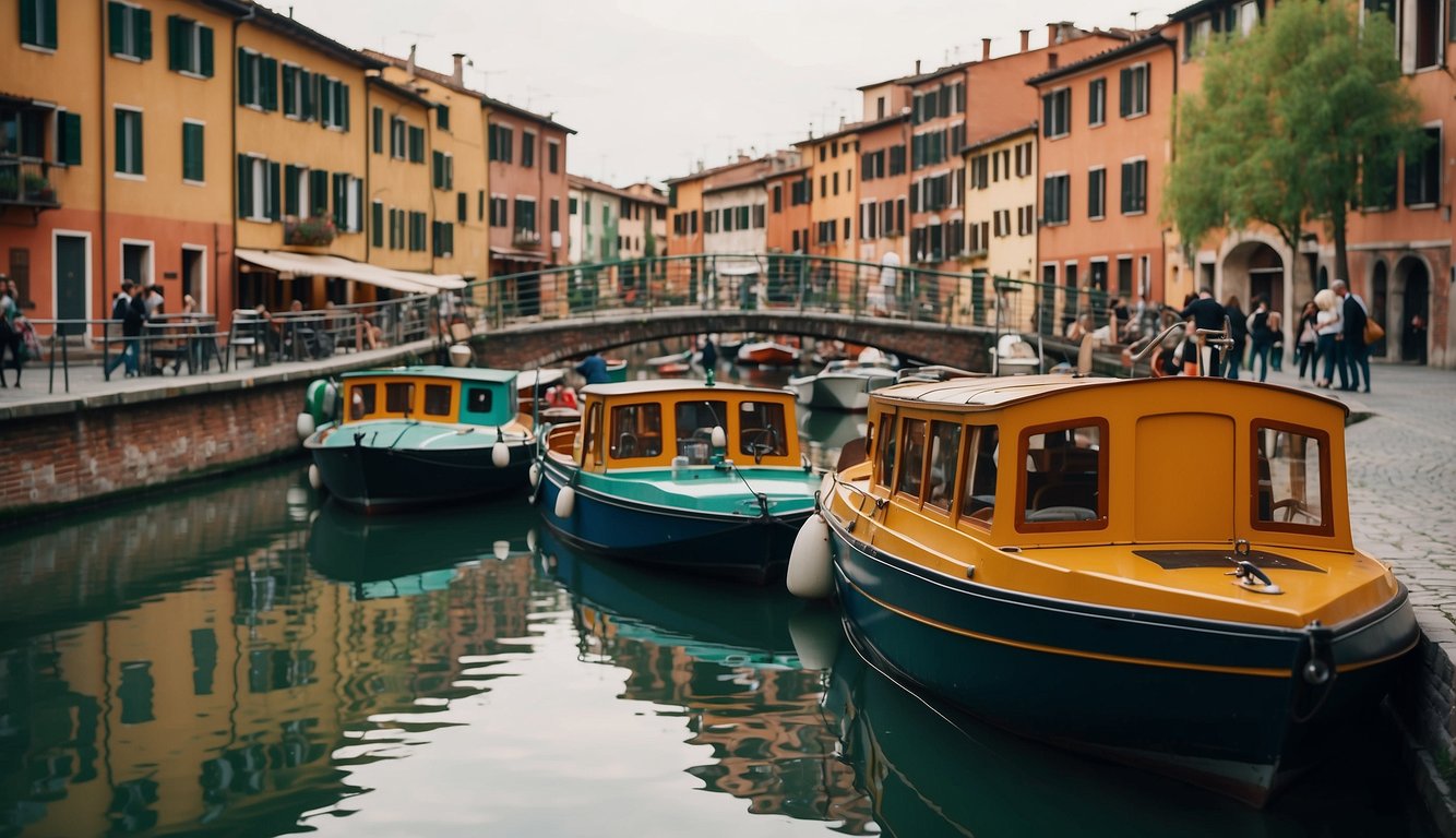 Colorful boats line the canal, while people stroll along the cobblestone streets, enjoying the vibrant atmosphere of Navigli
