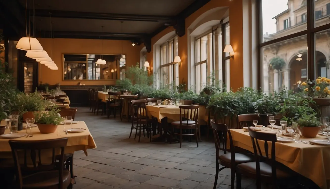 Historic Milanese restaurants showcase culinary trends. Tables overflow with traditional dishes. Aromas fill the air, evoking a rich food experience
