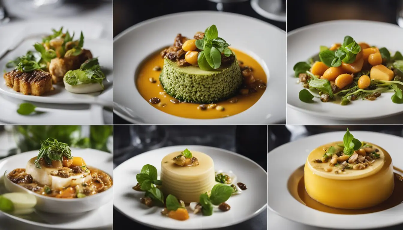 Vegan dishes being served at a Michelin-starred restaurant in Milan, with a menu showcasing special dietary options