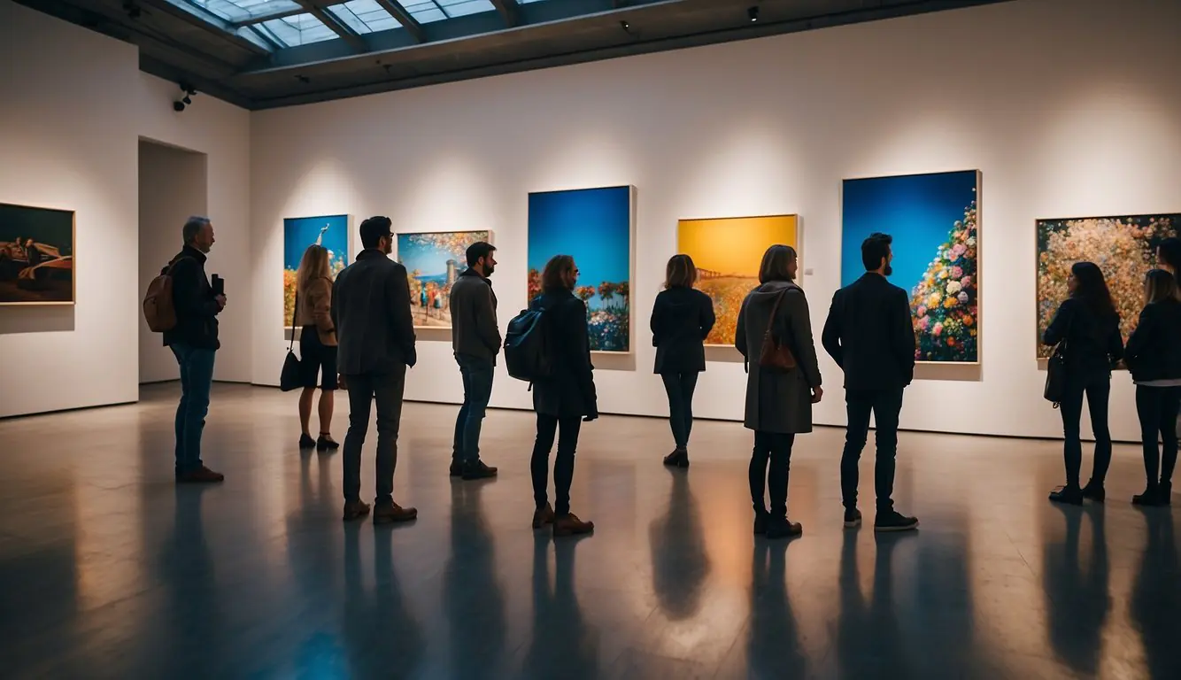 Visitors admire vibrant artwork at a top art gallery in Milan