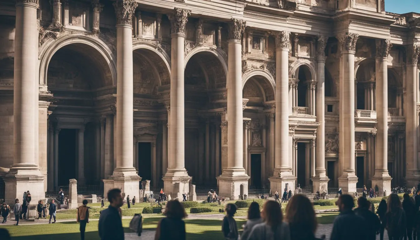 Tourists stroll past ancient Roman ruins, ornate cathedrals, and grand palaces in Milan. The city's rich history comes alive through guided historical tours
