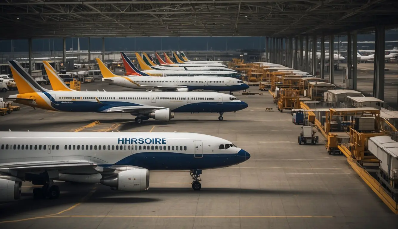 Planes lined up at Airlines and Destinations airport in Milan