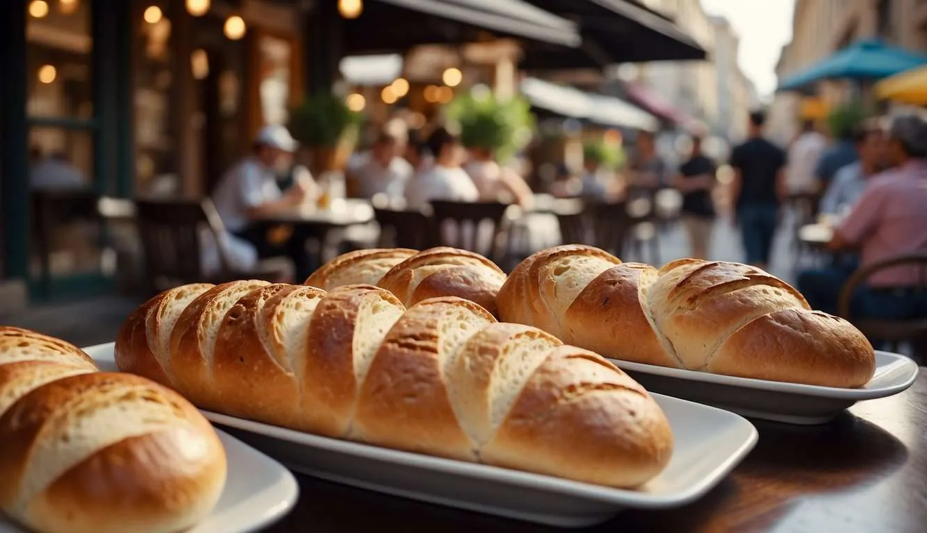 A bustling street lined with elegant restaurants, outdoor cafes, and stylish bistros. The aroma of freshly baked bread and rich espresso fills the air, while locals and tourists alike indulge in exquisite Italian cuisine